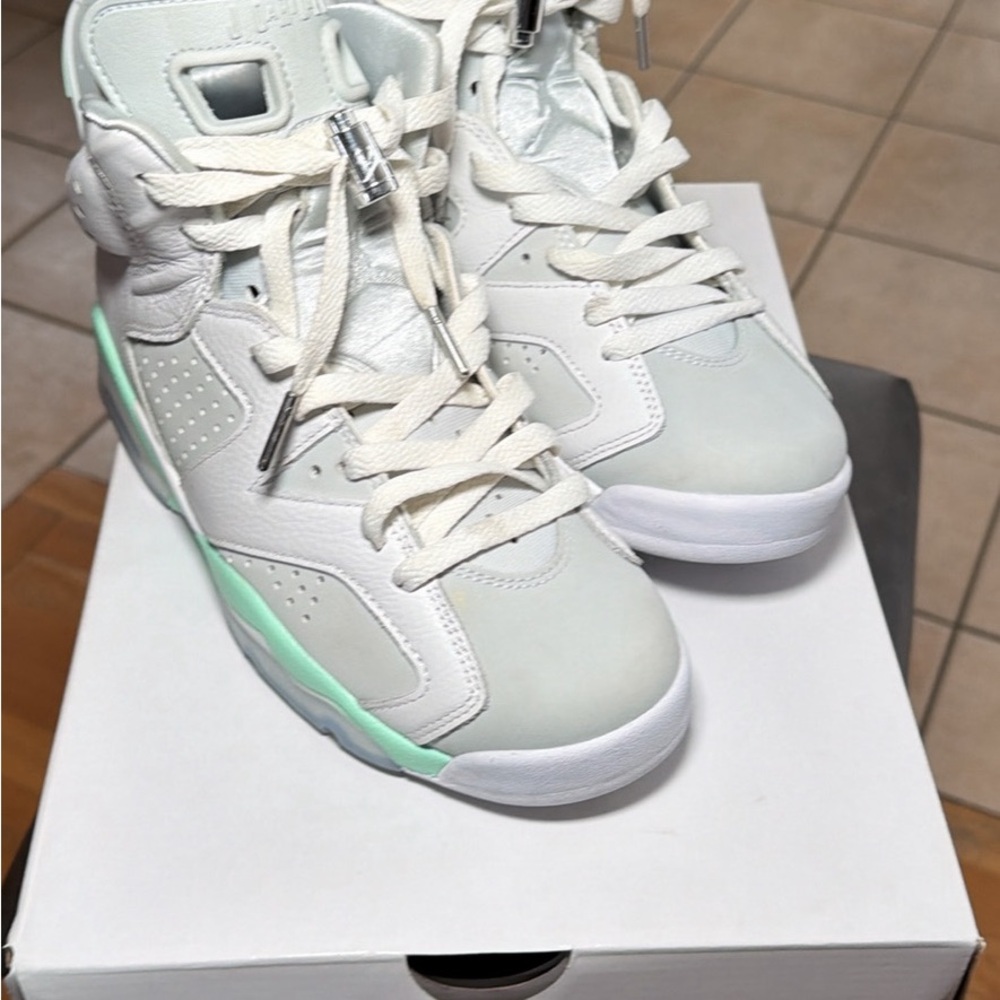 Women’s Air Jordan 6 Retro  White and Mint Athletic Shoes